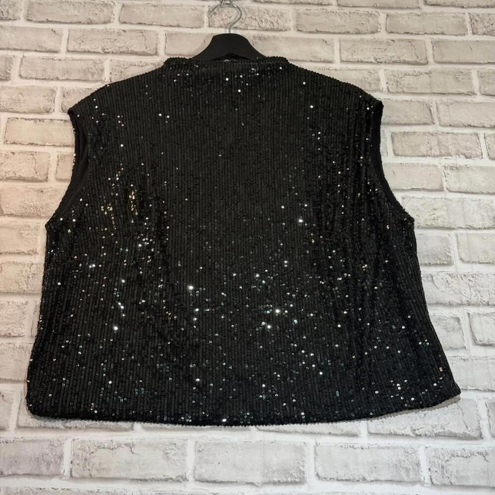 by Anthropologie Sequined Shirt Women's XL Black‎ Holiday Party New Years Eve